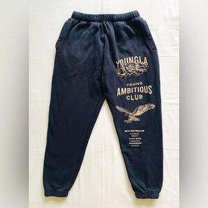 YoungLA Ambitious Club Graphic Sweatpants - Navy with Cream Print. Size S